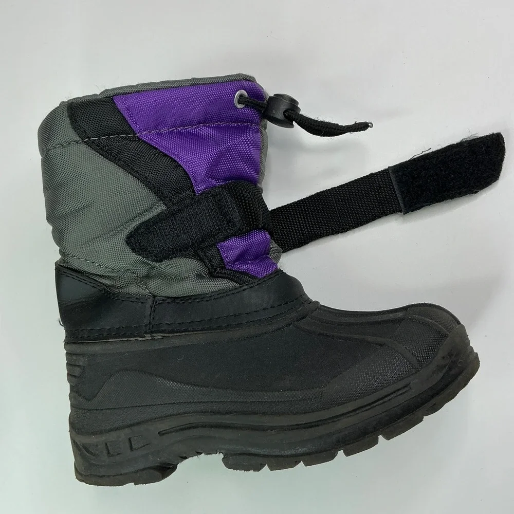 Black Gray Purple Snow Boots Kids Size 10 Waterproof Winter B84143I